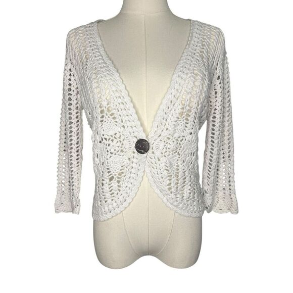 Vintage Faded Glory Women’s Small Open Knit Cardigan Sweater White Y2K - Picture 1 of 7